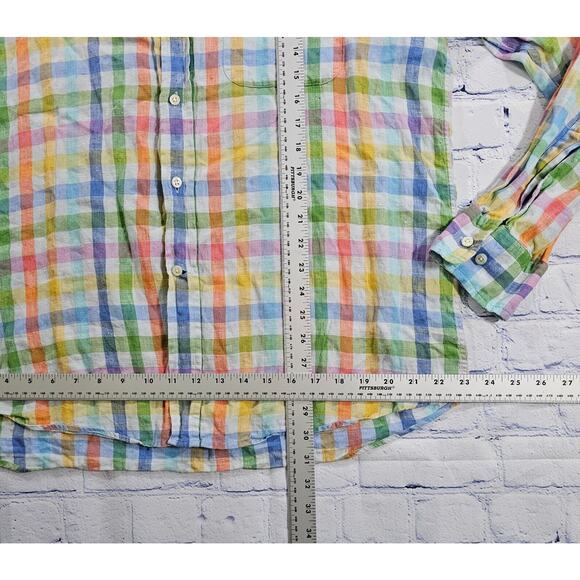 GANT Long Island Linen Regular Fit Button Shirt Preppy Rainbow Plaid MENS SZ XL - Picture 3 of 9